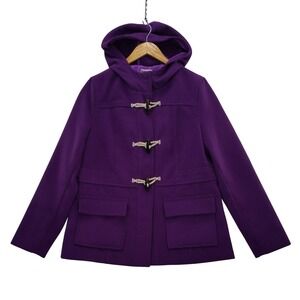 Old Navy Purple Duffle‎ Coat Hooded Toggle Closure Womens Size L Pea